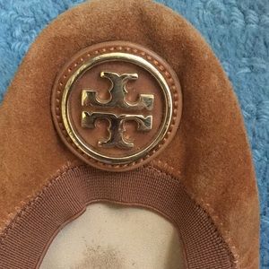 Brown Suede Tory Burch Caroline Flat